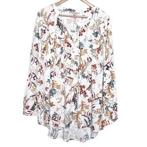 NWT‎ My Danielle Floral Print V Neck Tassel Tunic Top White Multi Color Women L